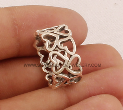 Multi Hearts Solid 925 Sterling Silver Band Ring For Women, Handmade Solid Silver Heart Band Ring For Friend, Filigree Heart Ring Gift Idea
