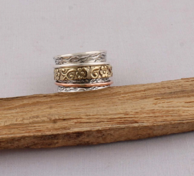 Three Tone Ring,Thumb Ring 925-Sterling Silver Ring Boho Ring,Spinner Ring,Antique Silver Ring Meditishion Ring,Gift Item Spinner Ring