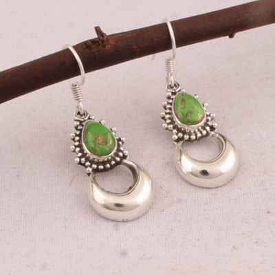 Turquoise Earring 925 Sterling Silver Earring Green Copper Turquoise Earring Pear Moon Design Earring Composite Earring Mohave Turquoise