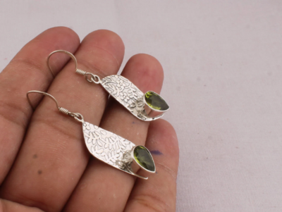 Beautiful Natural Peridot Earrings, Solid Sterling Silver Dangle Earrings, Pear Top Quality Handmade Gemstone, Bridal Earrings, Women Gift