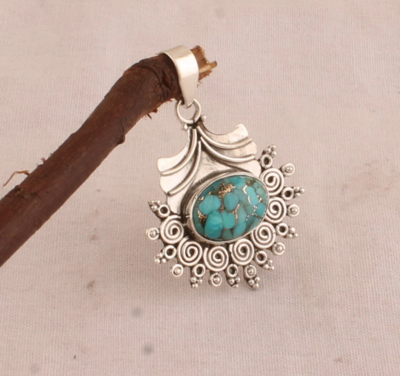 Turquoise Pendant - Sterling Solid Silver Pendant - Composite Turquoise Pendant - Wedding Gift Item - Blue Copper Turquoise Pendant For Mom