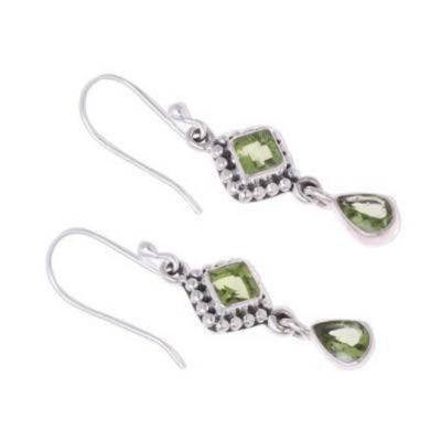 Natural Peridot AAA+Quality Gemstone Handcrafted Earring Cut Stone's Boho Earring, Antique Silver Earring Etsy Cyber Valentine's Day Gift