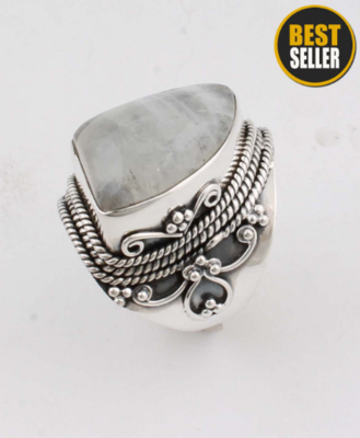 Rainbow Moonstone AAA+Quality Gemstone Ring Cabochon Fancy Stone Boho Ring 925-Antique Silver Ring Middle Finger Ring