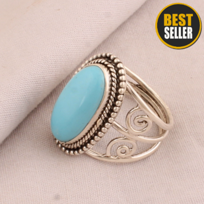 Turquoise Rings -Christmas Gift Ring-Sterling Solid Silver Ring-Vintage Sleeping Beauty Turquoise Ring-Boho Turquoise Gemstone Ring