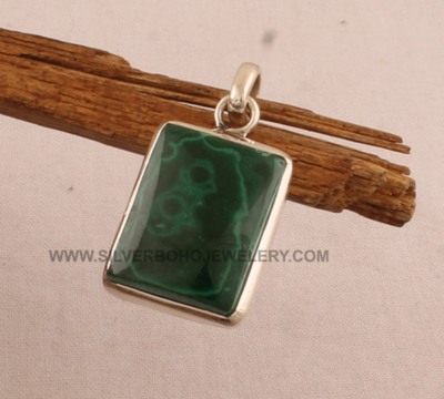 Natural Malachite Solid 925 Sterling Silver Necklace Pendant For Women Solid Silver Rectangle Pendant For Wedding Handmade Malachite Pendant