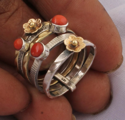Amazing Red Jade Gemstone Ring,Handicraft Ring,925-Antique Silver Ring Two Tone Ring,Spinner Ring,Meditishion Ring Gift For HerBOHO SILVER