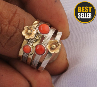 Amazing Red Jade Gemstone Ring,Handicraft Ring,925-Antique Silver Ring Two Tone Ring,Spinner Ring,Meditishion Ring Gift For HerBOHO SILVER
