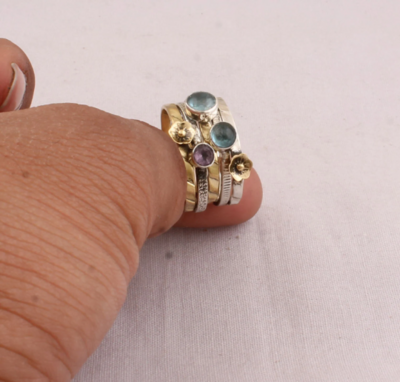 Combo Stone Ring, Solid Sterling Silver Ring For Women, Thumb Ring, Multi Handmade AAA+ Top Quality Gemstone, Gift For Her