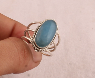 Aqua Calci Rings, sterling Silver Rings For Women,Aqua Calci Gemstone Rings Dainty Vintage,Aqua Calci ring in sterling silver For Women Ring