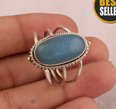 Aqua Calci Rings, sterling Silver Rings For Women,Aqua Calci Gemstone Rings Dainty Vintage,Aqua Calci ring in sterling silver For Women Ring