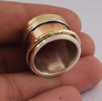 Spinner Ring, Silver Jewelry,Meditation Ring, Spinning Ring,Thumb Ring, Three Tone Ring, 925 Sterling Silver Ring,Handmade Jewelry