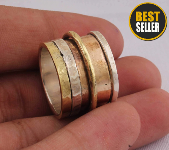 Spinner Ring, Silver Jewelry,Meditation Ring, Spinning Ring,Thumb Ring, Three Tone Ring, 925 Sterling Silver Ring,Handmade Jewelry