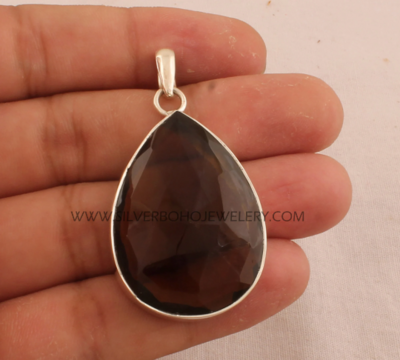 Smoky Quartz Pear Solid 925 Sterling Silver Necklace Pendant For Women - Handmade Smokey Quartz Pendant For Wedding Anniversary Gift Idea