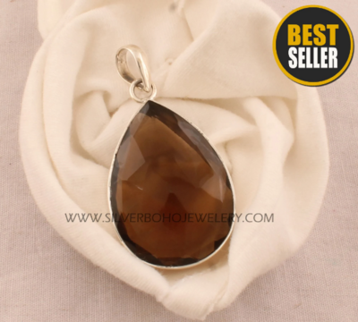 Smoky Quartz Pear Solid 925 Sterling Silver Necklace Pendant For Women - Handmade Smokey Quartz Pendant For Wedding Anniversary Gift Idea