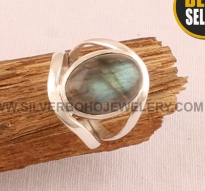 Natural Labradorite Ring - Solid 925 Sterling Silver Ring - Designer Double Band Ring - Labradorite Oval Shape Ring -Handmade Ring For Women