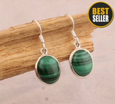 Natural Malachite Top Rare Gemstone Earring Cabochon Stone Boho Earring 925 Sterling Solid Silver Earring, Malachite Earring, Christmas Gift