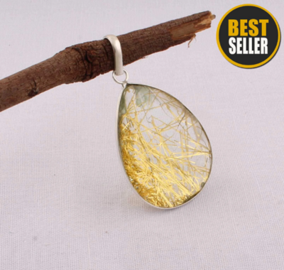 Natural Amazing Golden RutileTop Quality Gemstone Pendant 925-Sterling Silver Pendant,Boho Pendant,Simple Pendant,Wedding Gift Item Pendant