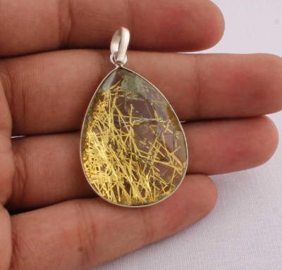 Natural Amazing Golden RutileTop Quality Gemstone Pendant 925-Sterling Silver Pendant,Boho Pendant,Simple Pendant,Wedding Gift Item Pendant