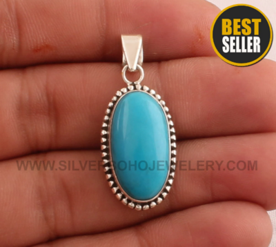 925 Sterling Silver Pendant Sleeping Beauty Turquoise Pendant, Blue Oval Gemstone, Handmade Pendant, Celtic, Art Deco, Gift For Her