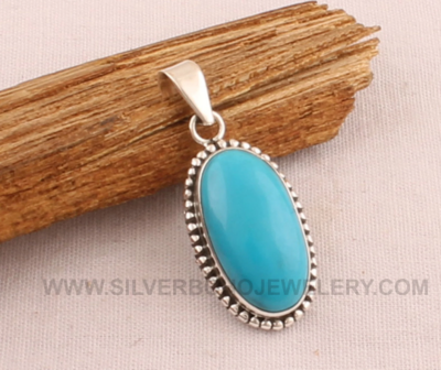 925 Sterling Silver Pendant Sleeping Beauty Turquoise Pendant, Blue Oval Gemstone, Handmade Pendant, Celtic, Art Deco, Gift For Her