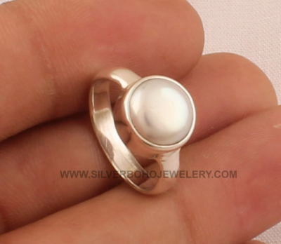 White Pearl Round Solid 925 Sterling Silver Ring For Bridesmaid - Handmade Bridal Pearl Gemstone Ring For Engagement Pearl Ring Wedding Gift