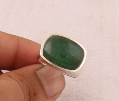 Natural Green Jade Top Quality Gemstone 925-Sterling Silver Ring ,Hewi Ring,Antique Silver Ring,Ring Finger Ring Gift For Her