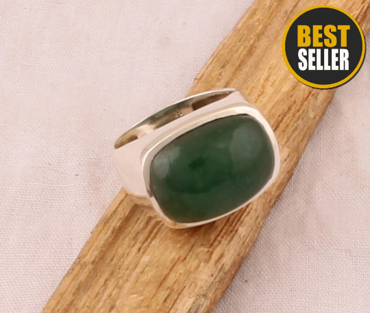 Natural Green Jade Top Quality Gemstone 925-Sterling Silver Ring ,Hewi Ring,Antique Silver Ring,Ring Finger Ring Gift For Her