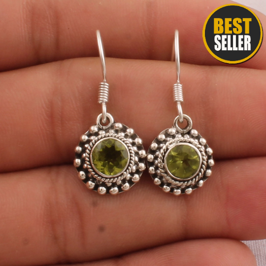 Natural Peridot Earrings, Solid Sterling Silver Dangle Earrings, Pear Top Quality Handmade Gemstone, Bridal Earrings, Women Gift