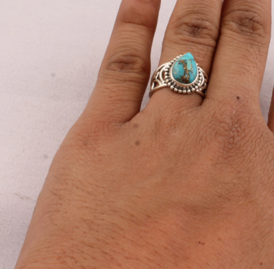 Composite Turquoise AAA+Quality Gemstone Ring Pear Cabochon Stone Boho Ring,Antique Silver Ring,Middle Finger Ring