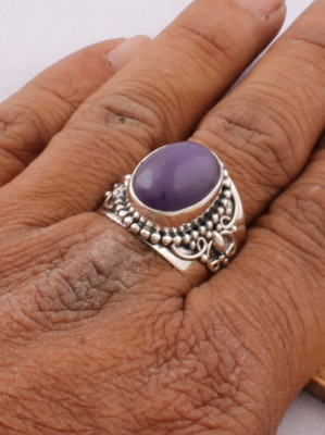 Amazing Purple Jade Top Quality Gemstone Ring 925-Sterling Silver Ring Antique Silver Ring Engagement Ring Middle Finger Ring Gift For Her