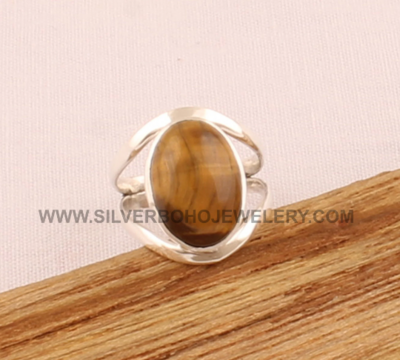 Natural Tiger Eye Ring - Solid 925 Sterling Silver Ring - Designer Double Band Ring - Engagement Oval Shape Ring - Handmade Ring For Women