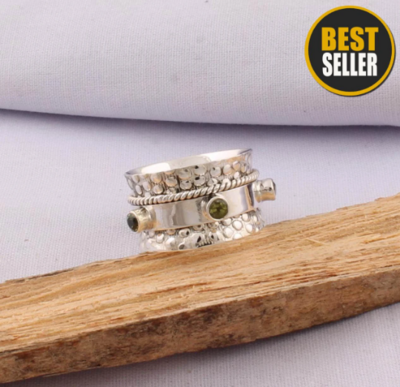 Natural Peridot Top Quality Gemstone Ring,Spinner Ring,Handcrafted Boho Ring,Thumb Ring,Wedding Ring Small Size Stone Ring Gift For Her