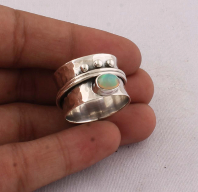 Natural Ethiopian Opal Gemstone Ring,Spinner Ring,Handcrafted Boho Ring,Thumb Ring,Wedding Ring Small Size Stone RingBOHO SILVER