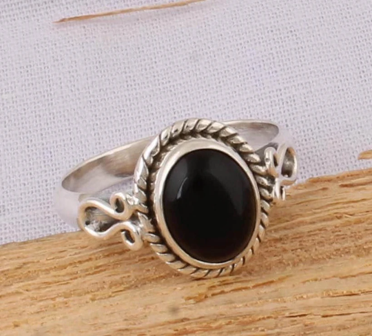 Beautiful Black Onyx Top Quality Gemstone Ring,Oval Ring 925-Sterling Silver Ring,Antique Silver Ring,Middle Finger Ring Gift For Him