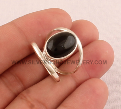 Black Onyx Ring - Solid 925 Sterling Silver Ring - Designer Double Band Ring - Engagement Oval Shape Ring - Handmade Ring For Women