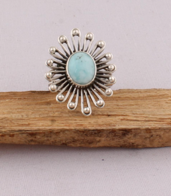 Natural Beautiful Larimar Top Gemstone Ring 925-Sterling Silver Ring,Middle Finger Ring,Antique Silver Ring Engagement Ring GIft For Her