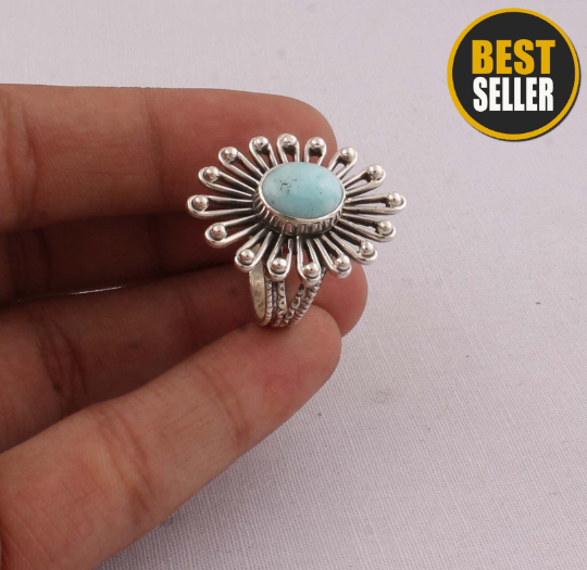 Natural Beautiful Larimar Top Gemstone Ring 925-Sterling Silver Ring,Middle Finger Ring,Antique Silver Ring Engagement Ring GIft For Her