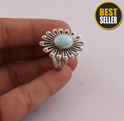 Natural Beautiful Larimar Top Gemstone Ring 925-Sterling Silver Ring,Middle Finger Ring,Antique Silver Ring Engagement Ring GIft For Her