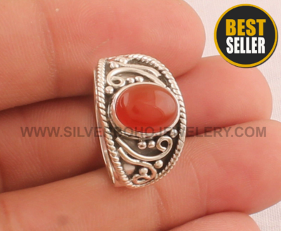 Natural Red Onyx Top Quality Oval Gemstone Rings, Sterling Silver Stacking Ring, Engagement, Statement Rings, Handmade Jewelry, Gift For Her
