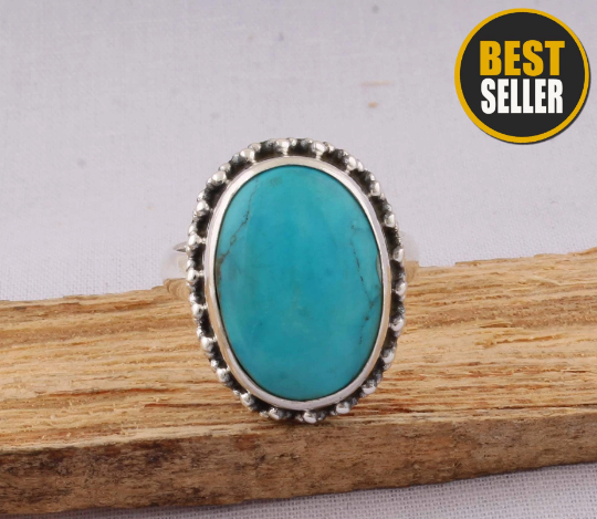 Natural Sleeping Beauty Turquoise AAA+Quality Gemstone Ring, Boho Oval Ring,925-Sterling Silver Ring,Antique Silver Ring Midder Finger Ring