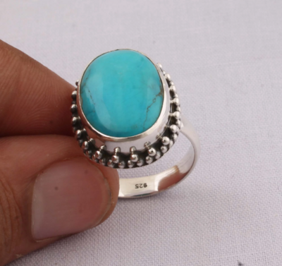 Natural Sleeping Beauty Turquoise AAA+Quality Gemstone Ring, Boho Oval Ring,925-Sterling Silver Ring,Antique Silver Ring Midder Finger Ring