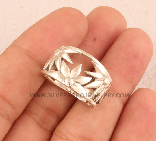 Floral Stacking Ring 925 Sterling Silver Flower Ring Band - Silver Flower Ring - Designer Handmade Women Solid Silver Band Ring For Gift