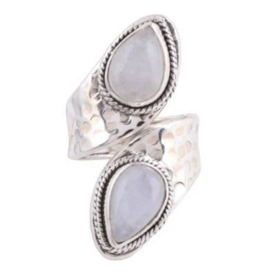 Natural Rainbow Moonstone AAA+Quality Gemstone Handcrafted Ring Cabochon Two Stone's Boho Ring Antique Silver Ring Middle Finger Ring