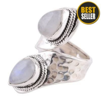 Natural Rainbow Moonstone AAA+Quality Gemstone Handcrafted Ring Cabochon Two Stone's Boho Ring Antique Silver Ring Middle Finger Ring