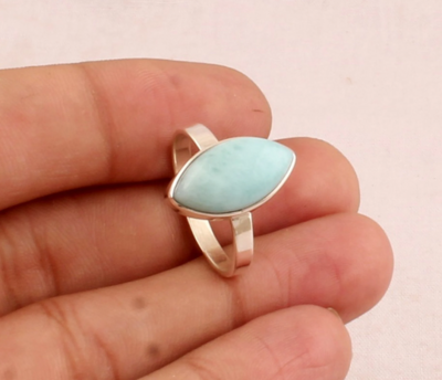 Natural Larimar Marquise Gemstone Silver Ring - 925 Sterling Solid Silver Ring - Handmade Silver Ring - Engagement Ring - Gift For Her