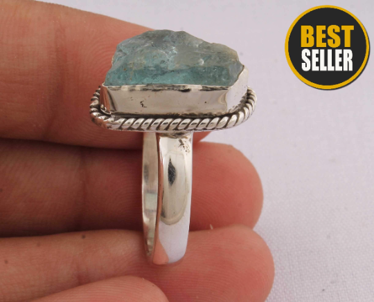 Aquamarine Rough Gemstone Ring 925-Antique Silver Ring,Middle Finger Ring,Sterling Silver Ring Rough Ring One-Of-Kind