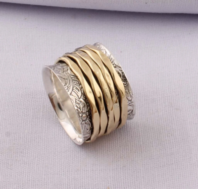 Thumb Ring 925-Antique Silver Ring,Sterling Silver Ring,Handcrafted Boho Ring,Silver Brass Ring,Spinner Ring,Two Tone Ring Gift For Her