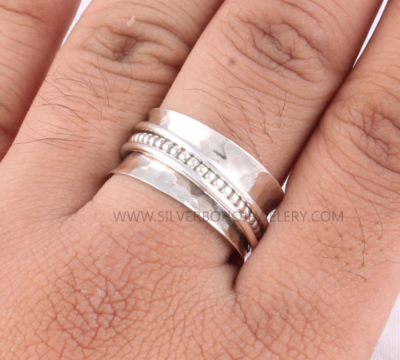 Hammered Solid 925 Sterling Silver Spinner Ring For Women - Designer Handmade Meditation Ring For Wedding - Worry Anxiety Ring For Gift Idea