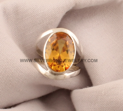 Yellow Cubic Zirconia Solid 925 Sterling Silver Ring For Wedding, Handmade Bohemian Silver Double Band Citrine Bridesmaid Ring For Gift Idea