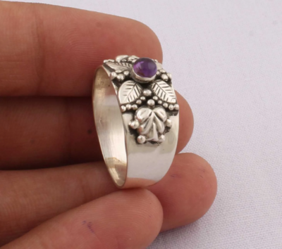 Natural Amethyst Gemstone Ring,Boho Ring 925 Sterling Silver Ring,Antique Silver Ring Small Stone Ring,Ring Finger Ring Gift Item Ring BOHO SILVER